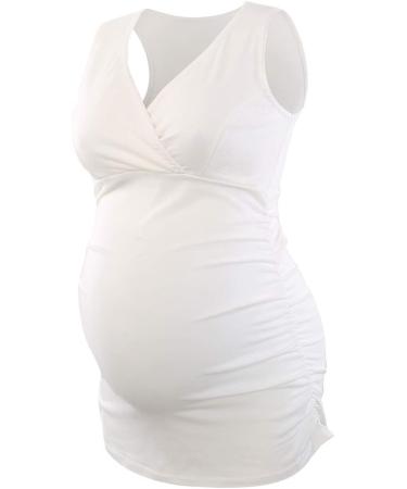 Manci Women's Nursing Maternity Top - Cotton V-Neck Ruched Waist Pajama Top (Size S, White and Black) - Buy Online on GoSupps.com