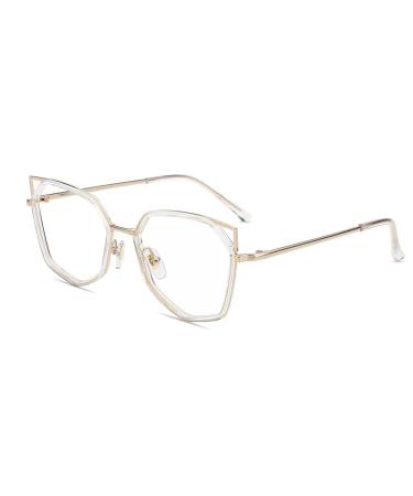 Firmoo Cat Eye Blue Light Blocking Glasses Women Anti Eye Strain Anti Glare Clear Computer Glasses for Digital Screens with UV Protection Clear Gold 0.0 x