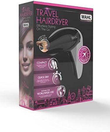 Wahl Travel Hair Dryer Hair Dryer with Attachments Dryer for Travelling Compact Hairdryer Foldable Travel Dryer Two Heat Settings Worldwide Voltage Portable Travel Hairdryers Black - Buy Online on GoSupps.com