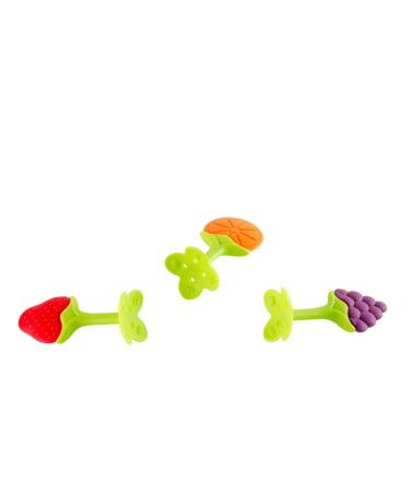 Soft Silicone Fruit-Shaped Baby Teething Toys - Grapes Strawberry & Orange - 3PCs for Infants & Toddlers - Pain Relief Chew Card Multicolor - Buy Online on GoSupps.com