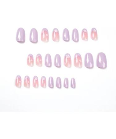 MENILITHS 24Pcs/Set False Nails Minimalist French Purple Flower Fresh False Nails Acrylic Fake Nails Full Cover Nails Tips Artificial Finger Manicure Press on nails for Women and Girls - Buy Online on GoSupps.com