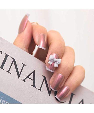 Bohend Fashion Square False Nails Pink Bowknot Glitter Fake Nail Party 24 Pcs Press on Nail for Women and Girls