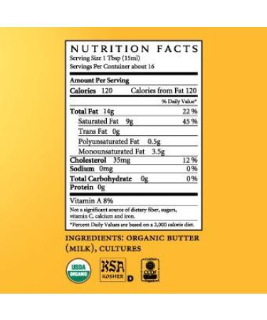 Organic Grass-Fed Ghee Butter - 16 oz (Pack of 2) | 100% Certified Organic, Gluten-Free, Lactose Reduced - USDA & Kosher Certified - Buy Online on GoSupps.com