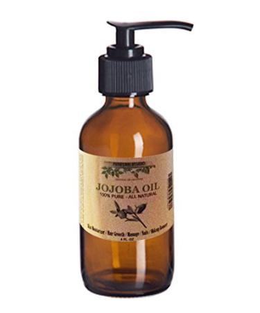 Perfume Studio Pure Organic Moisturizing Jojoba Oil for Skin Hair Massage and Nails (4 Oz Amber Glass Pump Bottle) Rejuvenating Anti-Aging Oil