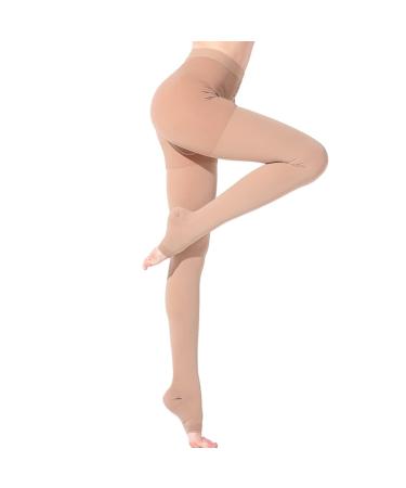 Medical compression tights for varicose veins edema gradient pressure 20-30 mmHg opaque graded compression stockings open toe tip beige s