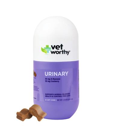 Vet Worthy Urinary Aid for Cats - Soft Chews to Support Healthy Urinary Tract and Bladder Health - Feline Supplement with Glucosamine, D-Mannose and Cranberry Extract for Bladder Support - 45-Count