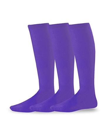 Soccer Socks Athletic Sports Socks Softball Baseball Cushioned Knee High Tube Socks Kids Teens Women Men Unisex X-Small 3 Pair-purple