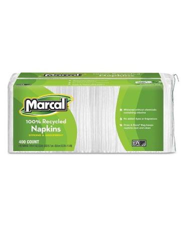 Marcal Lunch Napkins, 100% Recycled Disposable Paper Napkins - Single-Ply, Pack of 400 In a Convenient Draw & Store Resealable Bag 06506