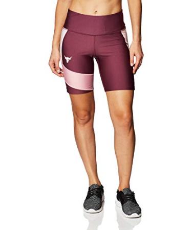 Under Armour Project Rock Women's High Rise Compression Shorts Maroon/Pink Large
