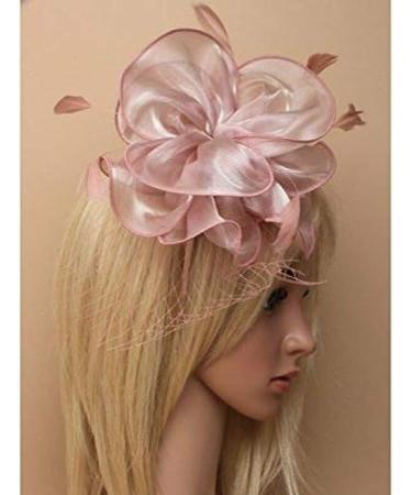 Pink Chiffon fabric flower & feathers fascinator on aliceband Wedding Races - Buy Online on GoSupps.com