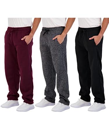 Real Essentials 3 Pack: Men's Tech Fleece Active Athletic Casual Open Bottom Sweatpants with Pockets Joggers Standard Medium Set 6
