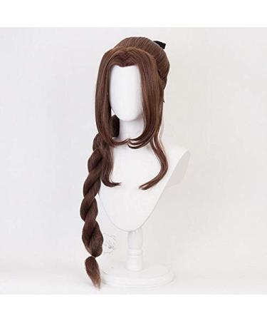 Final Fantasy VII Aerith Gainsborough Cosplay Wig - 100cm Pigtail Wavy Curly Hairpiece for Women - Buy Online on GoSupps.com