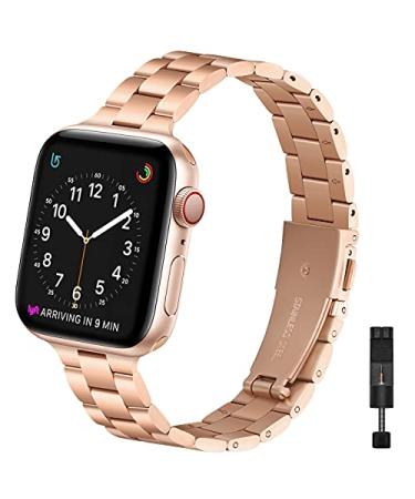 OMIU Thin Band Compatible with Apple Watch 40mm 38mm 41mm 42mm 44mm 45mm 49mm, Premium Stainless Steel Metal Replacement Adjustable Wristband Strap for iWatch Ultra SE Series 8/7/6/5/4/3/2/1 Women Men Rose Gold 38mm 40mm 41mm