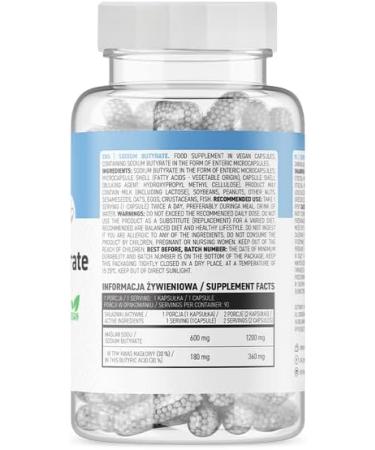 Sodium Butyrate 600mg - Butyric Acid Supplement | 90 Vegan Capsules for Gut Health - International Shipping Available - Buy Online on GoSupps.com