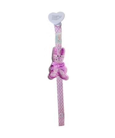 Zigozago - Pacifier chain made of fabric with a 3D rabbit. Color: pink