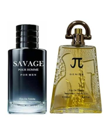 Savage Cologne for Men + PI by Genius Cologne for Men Eau De Toilette Spray 3.4 Fl Oz each (Pack of 2)