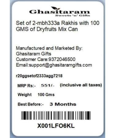 Ghasitaram Gifts Rakhi for Brother Rakhis Online - Set of 2-mbh333a Rakhis with 100 GMS of Dryfruits Mix Can Rakhi with 100 gms of Dryfruits Mix Can - Buy Online on GoSupps.com