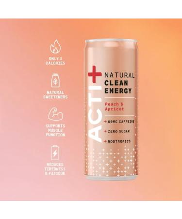 Acti Energy drink Zero Sugar Clean - Peach & Apricot - Pack Of 12 - Buy Online on GoSupps.com