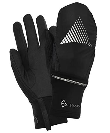 TrailHeads Men's Touchscreen Gloves with Reflective Waterproof Mitten Shell - Convertible Running gloves Medium-Large black / reflective