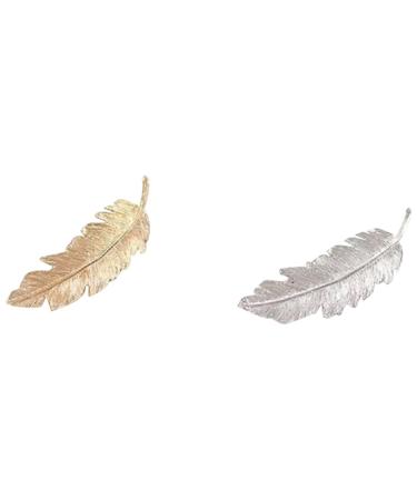 Oulii 2 hair clips in the shape of a feather or a leaf (colors: gold + silver)