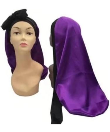 YUPs Long Silk Satin Hair Bonnet for Long Hair - Adjustable with Ties, One Size-L Purple - Buy Online on GoSupps.com