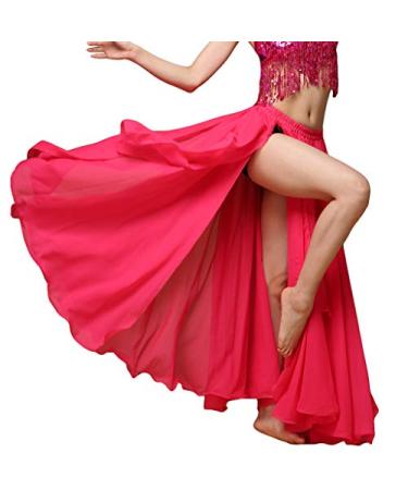 Wuchieal Women's Belly Dance Costume Chiffon Dancing Skirt Sexy Large Swing Dancing Skirts Dress Dark Pink One Size