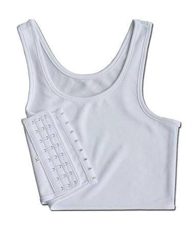 Women Hook Vest Top Sportswear Corset Straps Sports Tank Bra Chest Slim Fit Binders for Lesbian Tomboy White Small