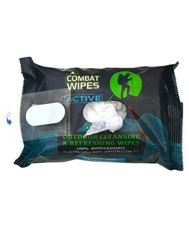 Combat Wipes ACTIVE Outdoor Wet Wipes | Biodegradable Body & Hand Cleansing Cloths | Camping, Gym, Backpacking | Natural Aloe & Vitamin E | 25 Pack (1 Count) - Buy Online on GoSupps.com