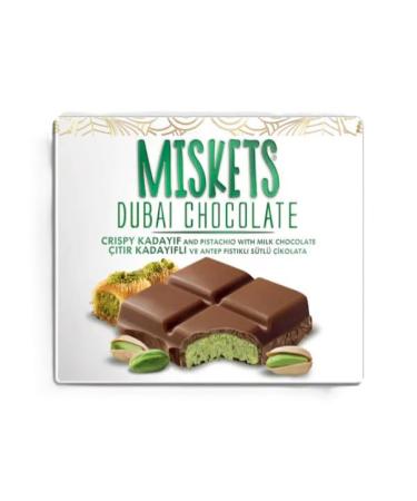 Miskets Miskets - Dubai Pistachio Chocolate Bar - Smooth Milk Chocolate - Crunchy and Crispy - Premium Recipe with Oriental Flavors - Gourmet and Trendy Snack - Box of 12 x 100g Bars