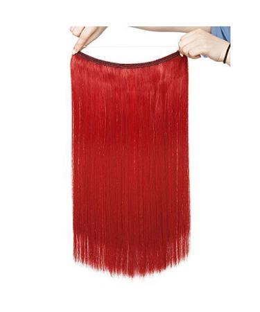 One Piece Wire In Hair Extensions - No Clip No Glue - Invisible Extension Straight Hairpiece String Heat-Resistant For Women Ladies 20" Inch/50CM Dark Red