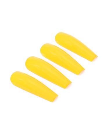 Brishow Long Ballerina False Nails - Pure Color Acrylic Press-On Full Cover Nails (Yellow) - 24 Pieces for Women & Girls - Buy Online on GoSupps.com