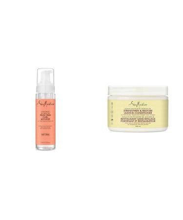 SheaMoisture Frizz-Free Curl Mousse for Curly Hair (222 ml) + Strengthen & Restore Leave-In Conditioner for Dry Hair (340 ml) Mousse + Hair Treatment