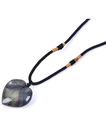 Natural Crystal Rough 1Pcs Natural Labradorite Moonstone Love Heart Shape Crafts Pendant Jewelry Necklace Adjustable - Buy Online on GoSupps.com
