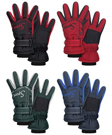 4 Pairs Kids Winter Snow Gloves Kids Waterproof Ski Gloves Kids Warm Winter Gloves Windproof Gloves for 8-15 Years Boys Girls Stylish Style