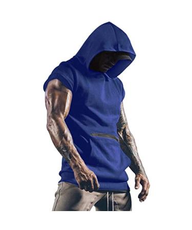 JSPOYOU Men's Workout Hooded Tank Tops Sleeveless Bodybuilding Training T Shirts Hipster Hip Hop Athletic Muscle Fitness Vest