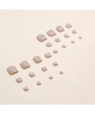 SINLOV Square Fake Toenails Nude Pink Print on False Toe Nails Short Full Cover False Artificial Toenails Nails for Women and Girls - Buy Online on GoSupps.com