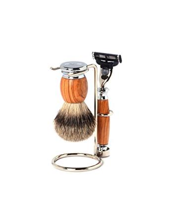 Hans Baier shaving set - shaving set brush silver tip holder olive/chrome