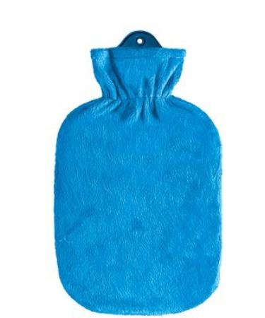 Hot water bottle with classic fleece cover 2.0 liters (blue)