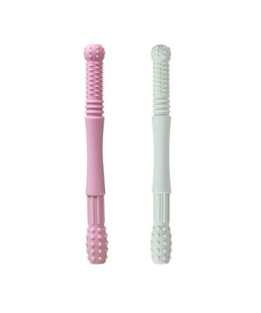2 pieces of bite ring baby bite tube baby silicone bite ring baby bpa-free bite tube baby baby dental aid natural organic bite ring unisex with 1 cleaning brush (pink + green)
