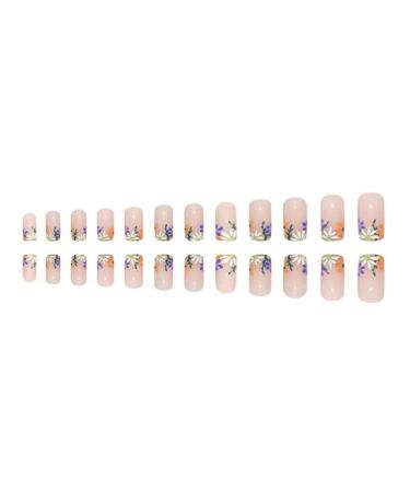 24Pcs/Box Fake Nails Press on Short Reusable with Designs Set French Artificial Wearable Fake Nail Stick-on Nails Tips Press on Nails for Wide Nail beds Long Length Cute Designs Summer