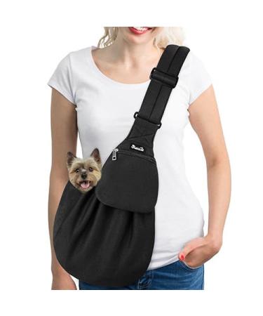 Slowton dog carrier bag pet dog bag with adjustable padded shoulder strap and front bag carrying bag dog for walking outdoors and excursions (black and sweaters fabric) black sweater fabric m (for pets 2.2-5kg)