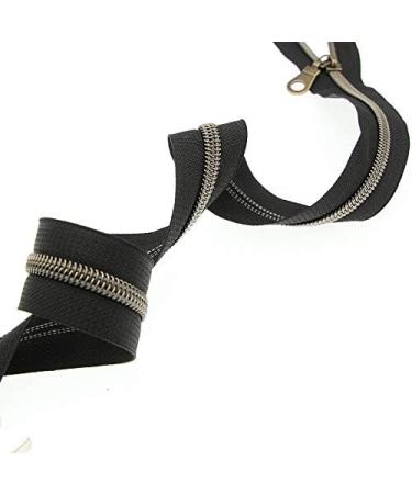 5 Yards Metallic Nylon Coil Zippers with Antique Brass Teeth and Pulls Sliders - DIY Sewing Crafts - SHUNLI Antique Brass-Black - Buy Online on GoSupps.com