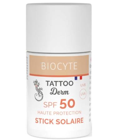 BIOCYTE Tattoo Stick Solaire SPF 50 - Protection Solaire Tatouage Huile De Coco - Tous Types De Peau - R sistant A L'Eau & Fini Invisible Non Gras - 18g