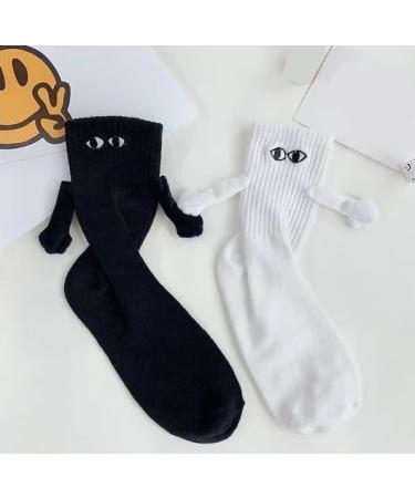 Hand in Hand Magnetic Holding Hands Couple Socks | Funny 3D Doll Mid-Tube Socks for Women & Men (Black+White) - Buy Online on GoSupps.com