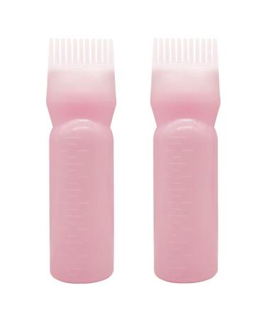 2 Pieces Root Comb Applicator Bottle Hair Coloring Dye Bottle Scalp Treament Essential Salon Hair Cleansing Bottle With Graduated Scale, Pink