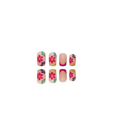 Justotry 24 Pcs Colorful Flower French Press Nails - Glossy Artificial Square Fingernails for Women - Buy Online on GoSupps.com