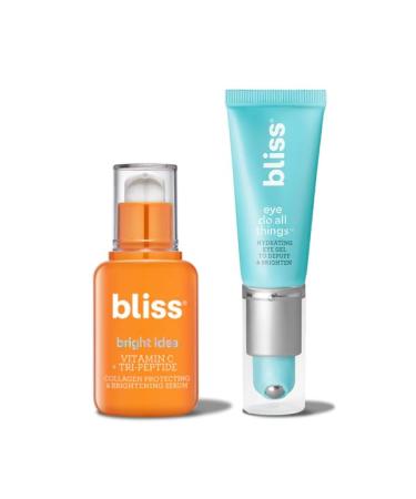 Bliss Serum and Eye Cream 2pc Set: Bliss Bright Idea Vitamin C + Tri-Peptide Brightening Serum - 1 Fl Oz - Hydrating Illuminating Face Cream with Peptides and Eye Do All Things Hydrating Eye Cream