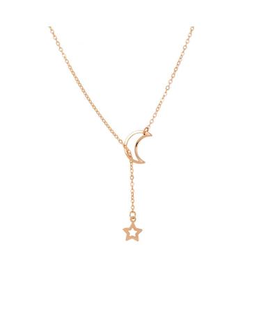 DoubleNine Lariat Necklace with Star Moon Charm - Dainty Gold Y Necklace for Bridesmaids & Women | Elegant Jewelry Accessories - Buy Online on GoSupps.com