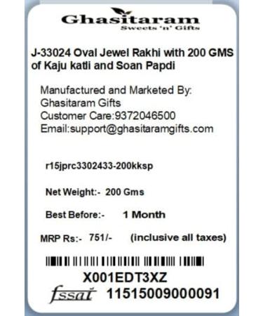 Ghasitaram Gifts Rakhi for Brother Rakhis Online - J-33024 Oval Jewel Rakhi with 200 GMS of Kaju katli and Soan Papdi - Buy Online on GoSupps.com