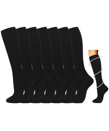 7 Pairs Compression Socks for Women & Men 15-20 mmHg is Best Athletic & Medical for Running Flight Travel Nurses S-M Black